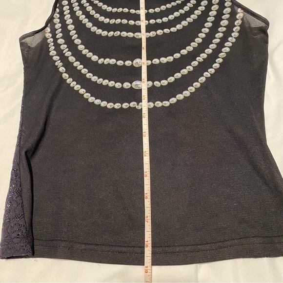 EXPRESS black Pearl necklace print top back laced stretchy sleeveless cropped XS - Picture 6 of 7